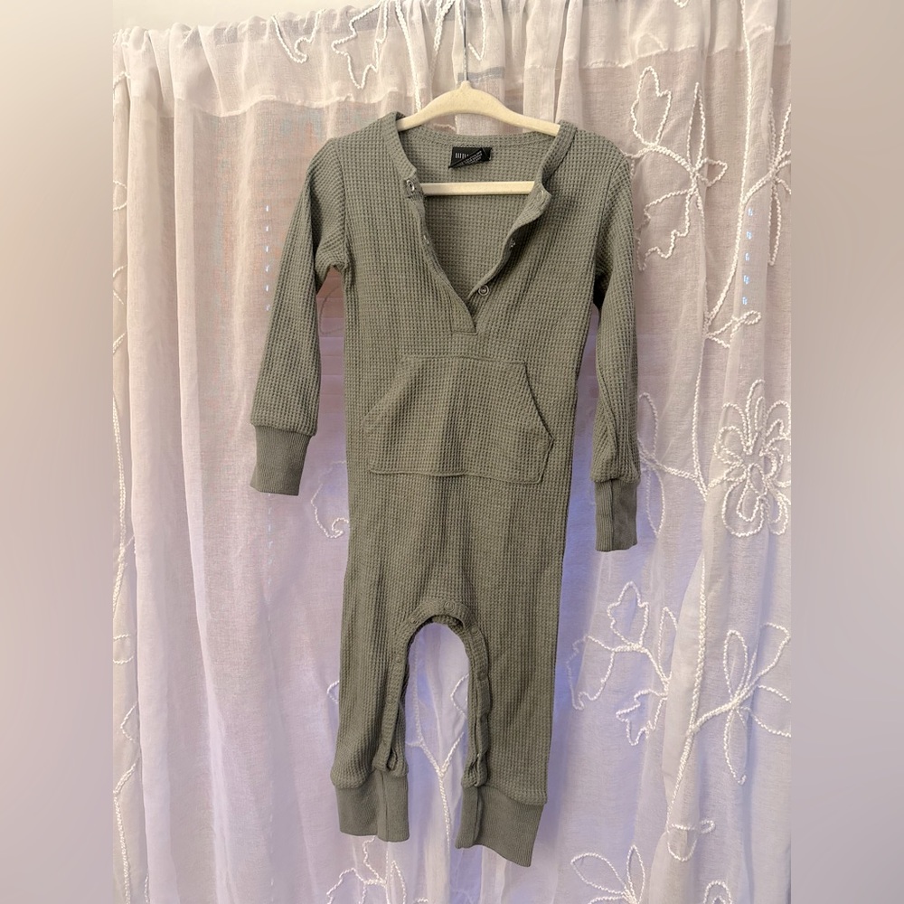 Little Bipsy Waffle Romper, Olive Green